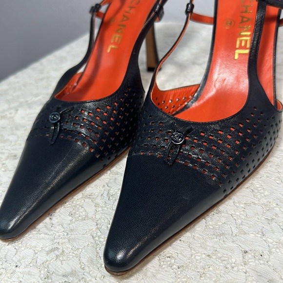 Chanel Leather Perforated Slingbacks Heels - Picture 4 of 11